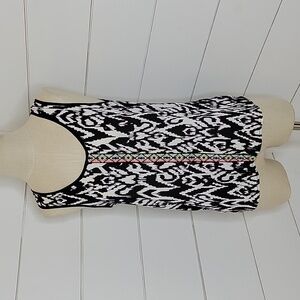 Society Girl small black and white print with colorful embroidery tank top